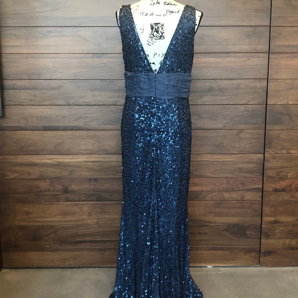 Sequin Floor length Blue V Neck Dress and V Back - Picture 3 of 3